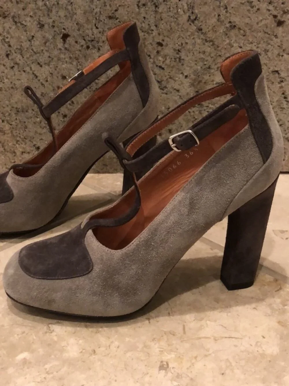 New Dries Van Noten t-strap cutout colorblock suede block heel square toe pump